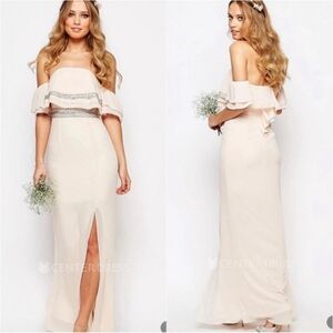 TFNC Cecilia Powder Blue Embellished Strapless Off Shoulder Gown